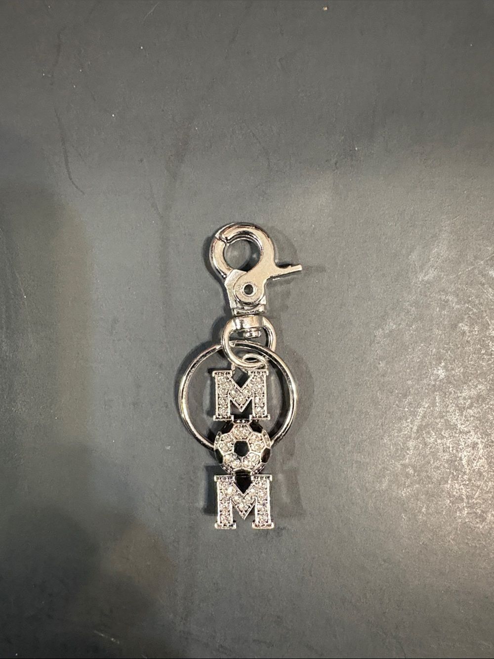 Silver 'MOM' Soccer Charm Keychain - Women's Key & Card Holder Accessory